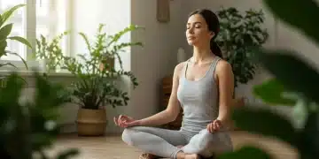 Serene woman meditating for stress relief