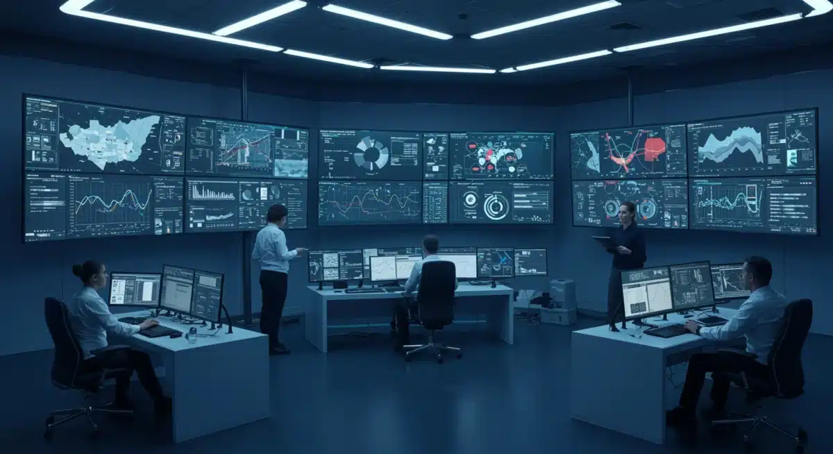 Smart city command center monitoring real-time urban data.