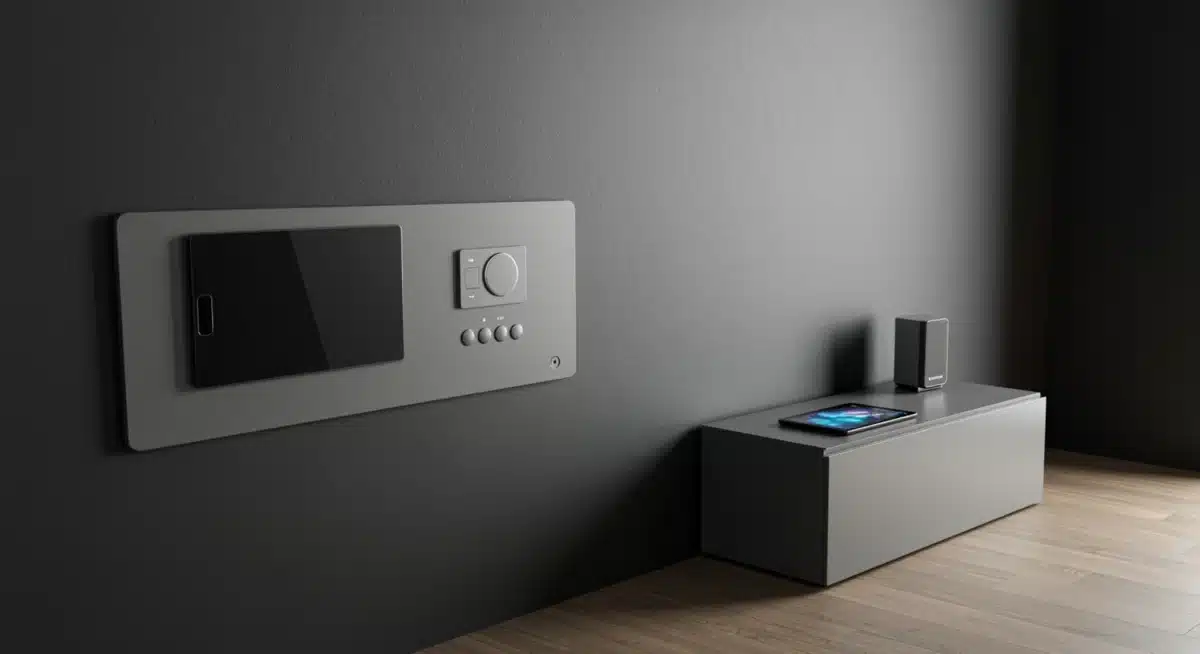 Minimalist living room with integrated smart home technology