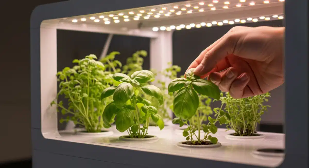 Smart indoor herb garden growing fresh basil and mint