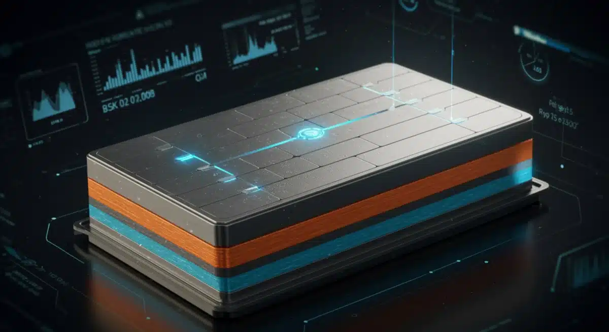 Close-up of a solid-state battery prototype for EVs