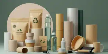 Diverse sustainable packaging innovations, including compostable materials and recycled plastics, reducing environmental impact.