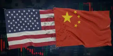 US and China flags with economic gears, representing trade agreement implications.