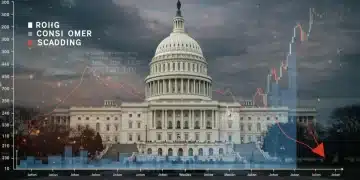 Economic indicators pointing towards a potential US recession with a backdrop of the US Capitol.