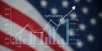 Graphic depicting US economic soft landing with GDP growth and controlled inflation