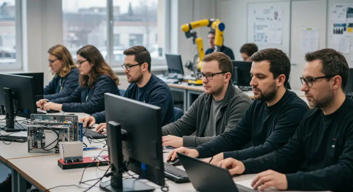 Adults in a vocational training program, symbolizing workforce reskilling for automation.
